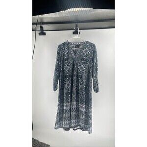 INC International Concepts Blue Paisley V-Neck 3/4 Sleeve Shift Dress